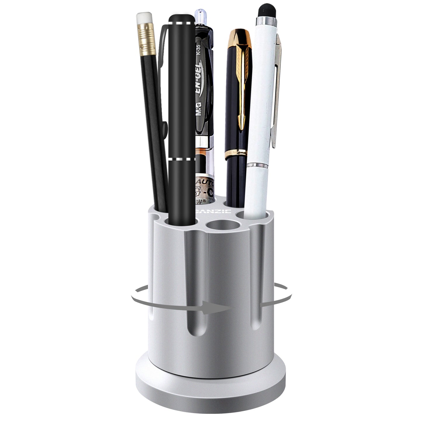 SANZIE Revolver For Six Set Pen Holder Metal Pencil Holder for Desk Aluminum Pencil Stand Desktop Office Supplies Gentleman Pen Organizer