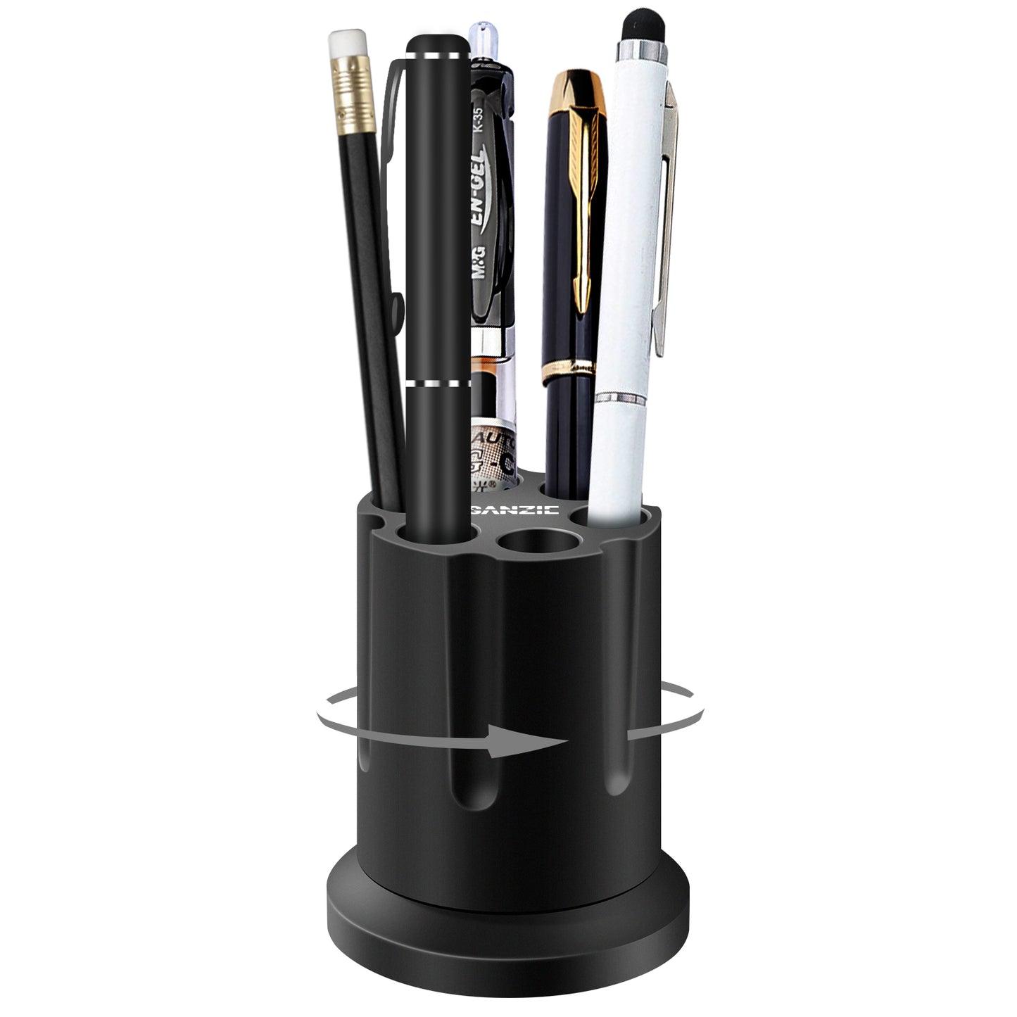 SANZIE Revolver For Six Set Pen Holder Metal Pencil Holder for Desk Aluminum Pencil Stand Desktop Office Supplies Gentleman Pen Organizer